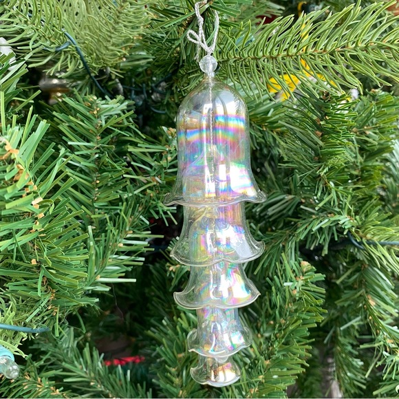 Vintage Other - Vintage Iridescent Nesting Glass Chiming Chime Bells Silvestri 5 Tier Blown Rare